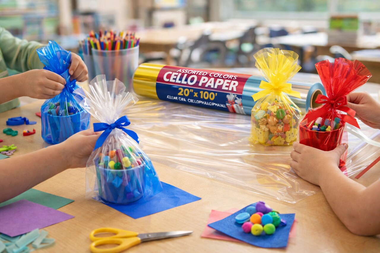 Clear Cello Paper Roll 20" x 100' | Cellophane Gift Wrap for Crafts, Baskets & Classroom Projects